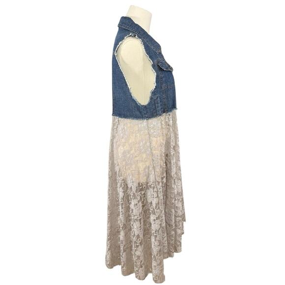 Origami Denim & Lace Vest | Cowgirl Boho Western Layering Piece | S/M - Picture 5 of 10
